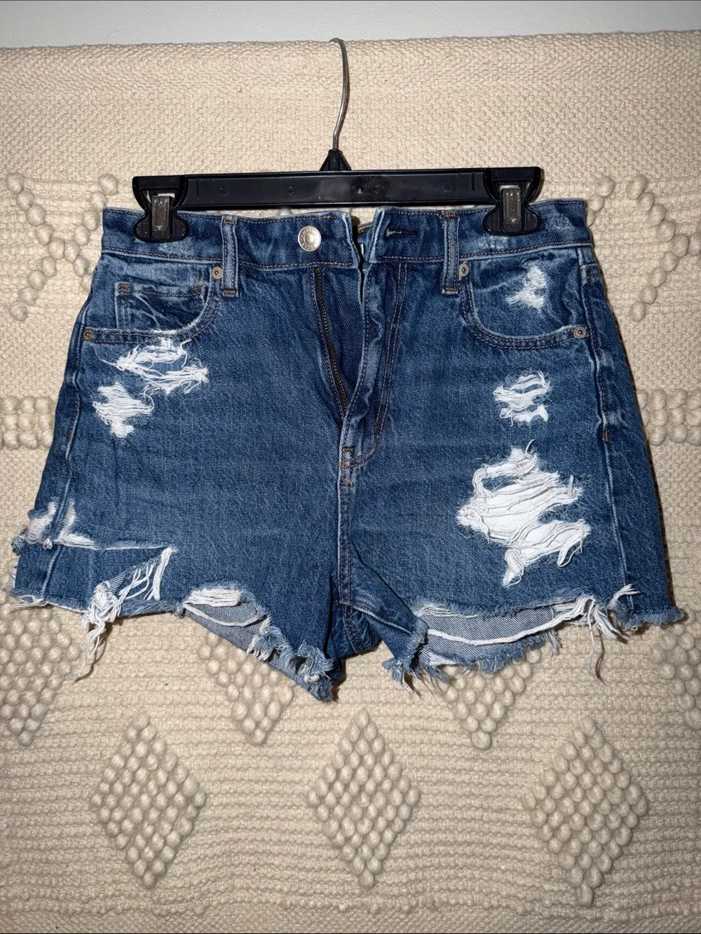 American Eagle Outfitters Distressed Dark Blue Denim Mom Short